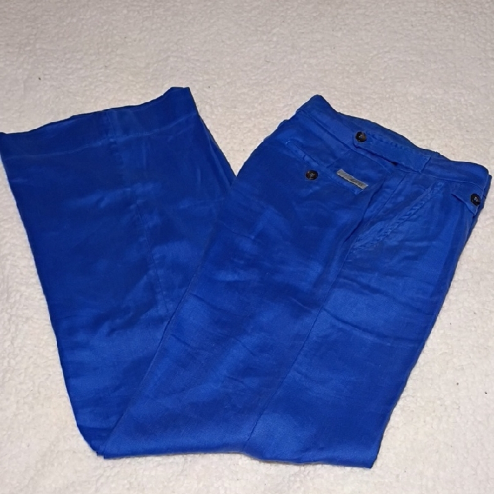 Cobalt Blue‎ Linen Blend Trousers Dress Pants Men's Casual Tailored Fit Size 25